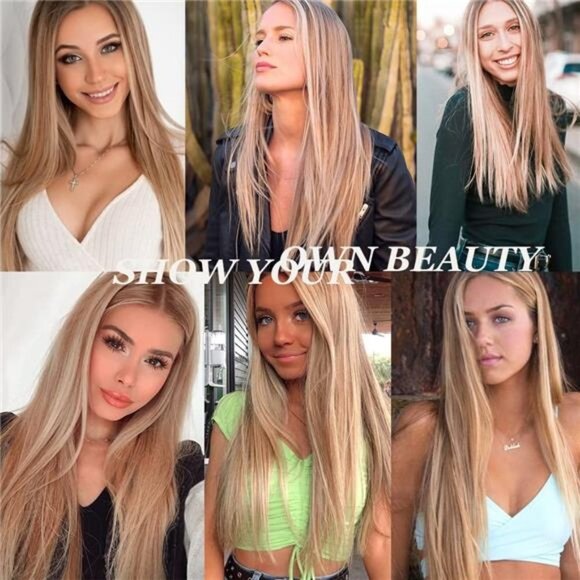Streaks Heat Resistant Fiber Hair Synthetic Lace Front Wigs -  #Blonde brown